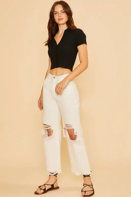 Annie Wear Distressed Raw Hem Jeans in White