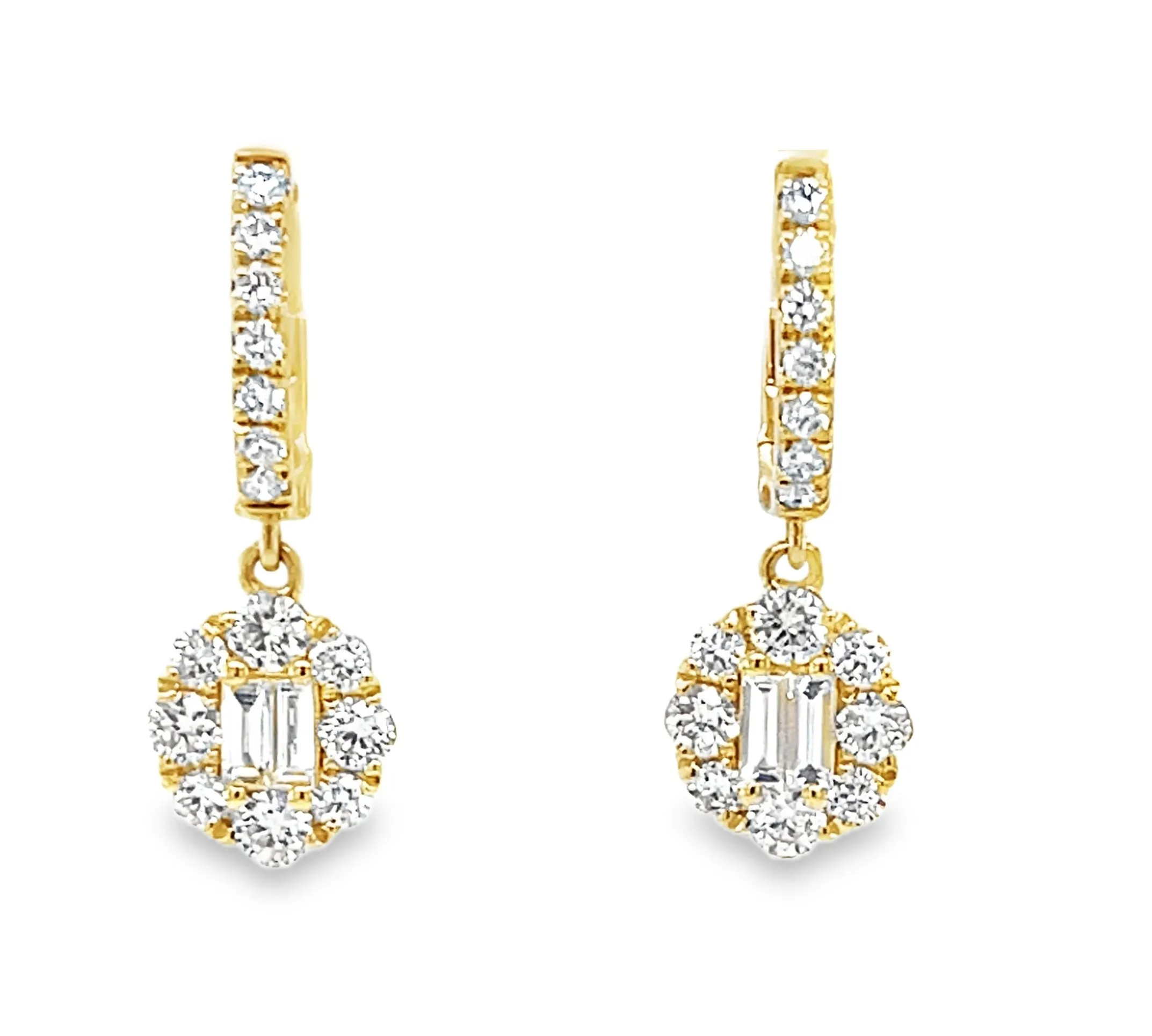 Diamond and 18k Yellow Gold Dangle Earrings with Hinged Hoops