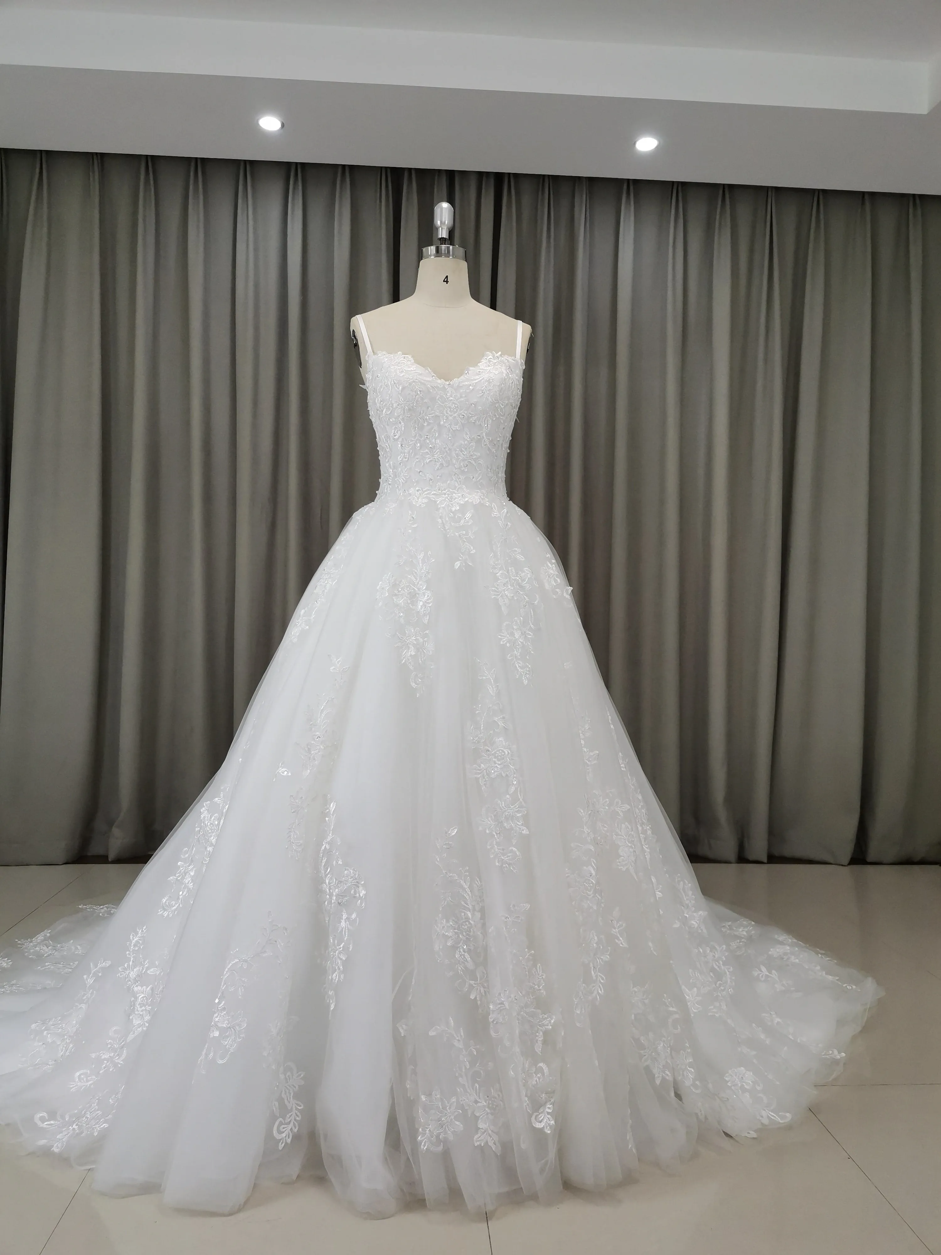 Gorgeous White Straps Tulle and Lace Prom Gown, Wedding Dresses