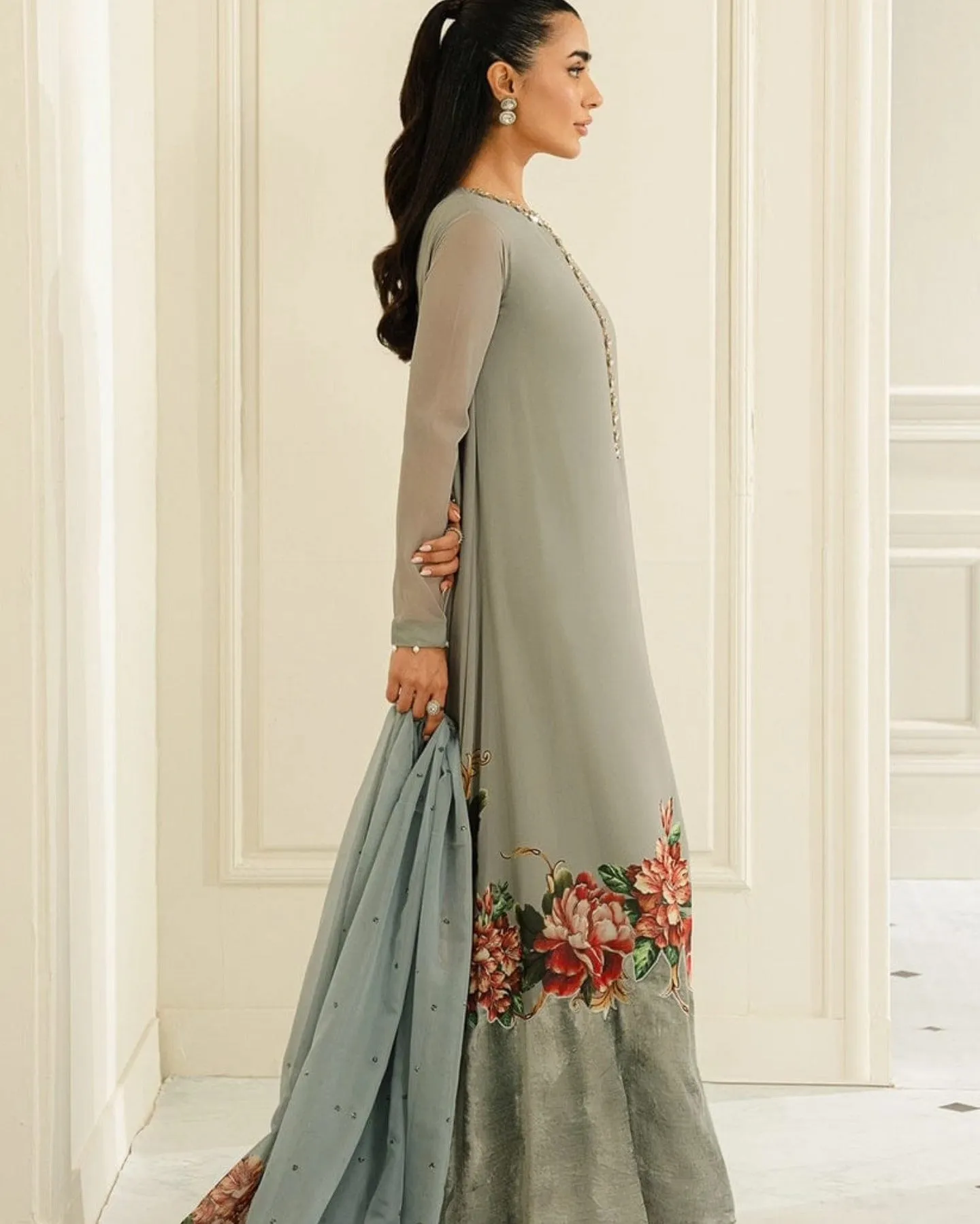 Lulusar Silk Hand Embroidered Unstitched Collection Naril Dress