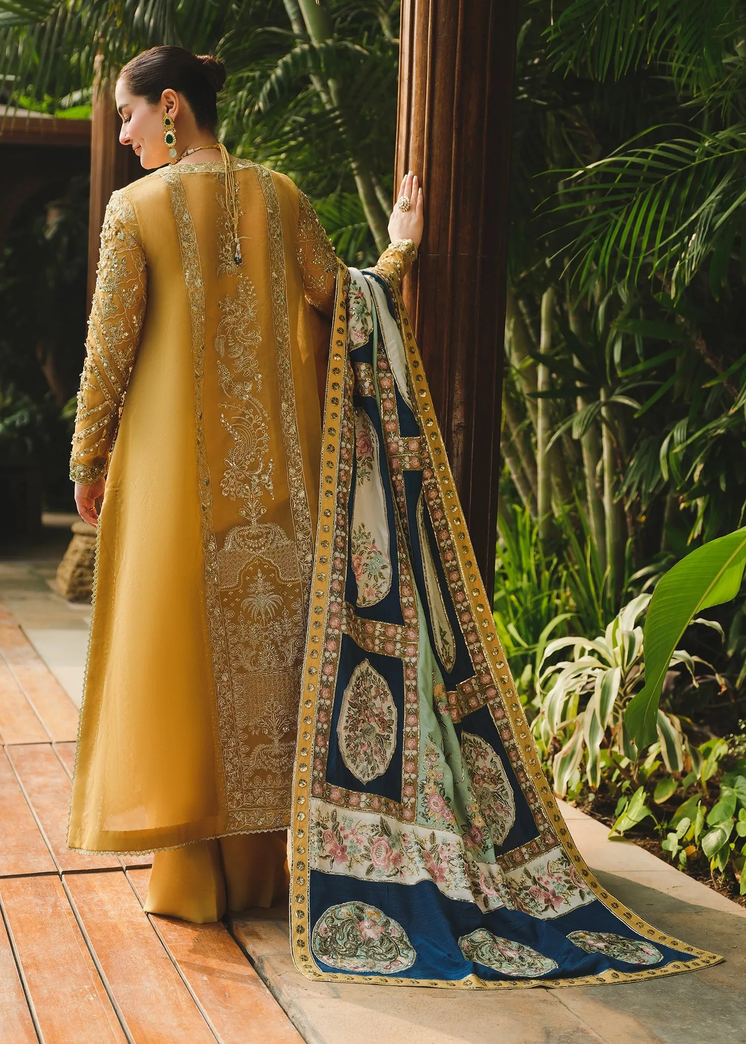 Luxury Marigold Embroidered Pakistani Wedding Dress Kameez Trousers