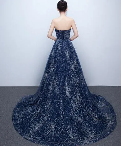 Luxury Sleeveless A-line Sequins Sweep Elegant Train Prom Dress,Evening Party Dress,PDY0370