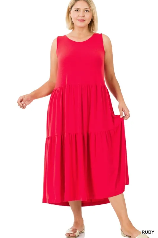 Plus Sleeveless Tiered Dress