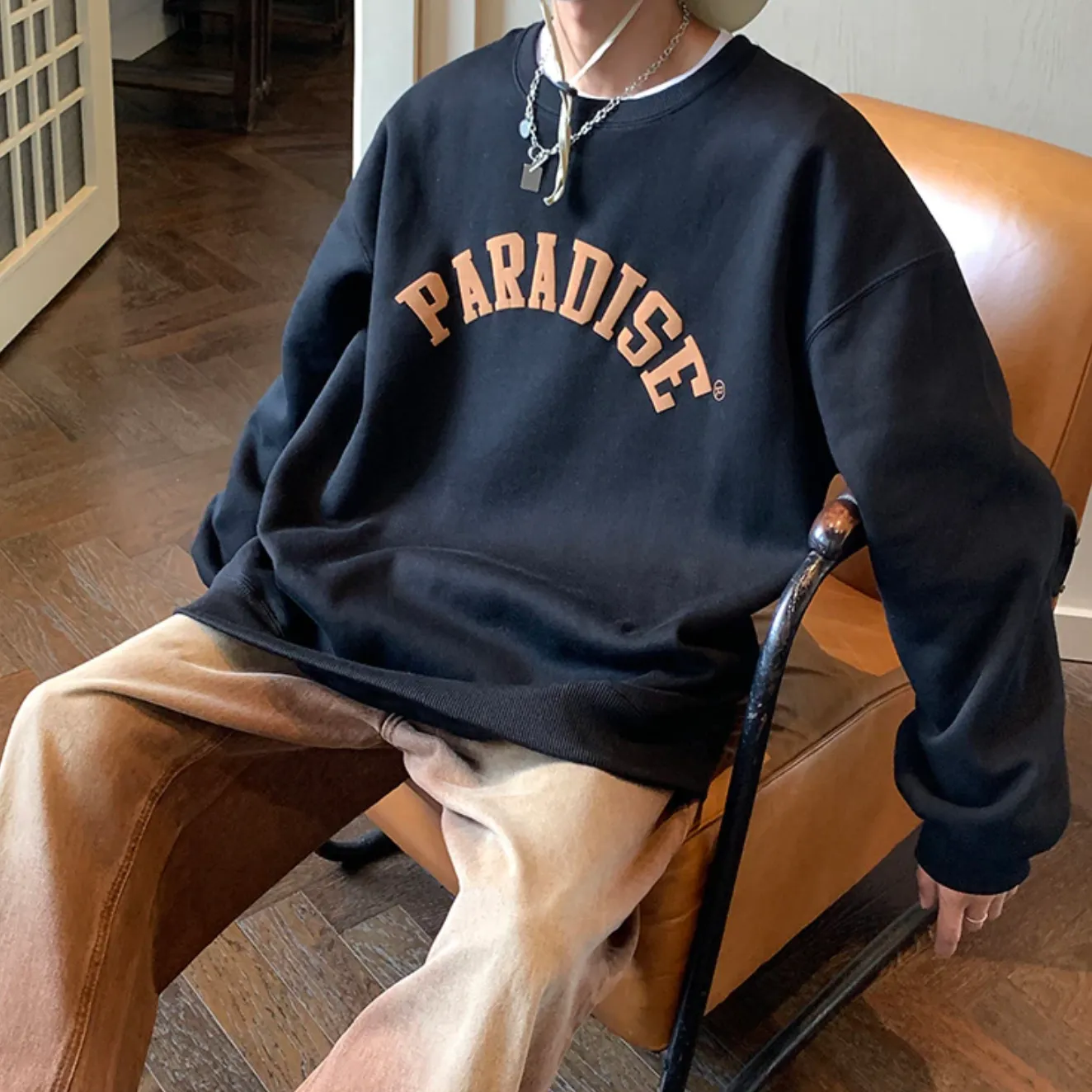 "PARADISE" Sweat-shirt Hoodie Vintage Imprimé Marron - URB1™