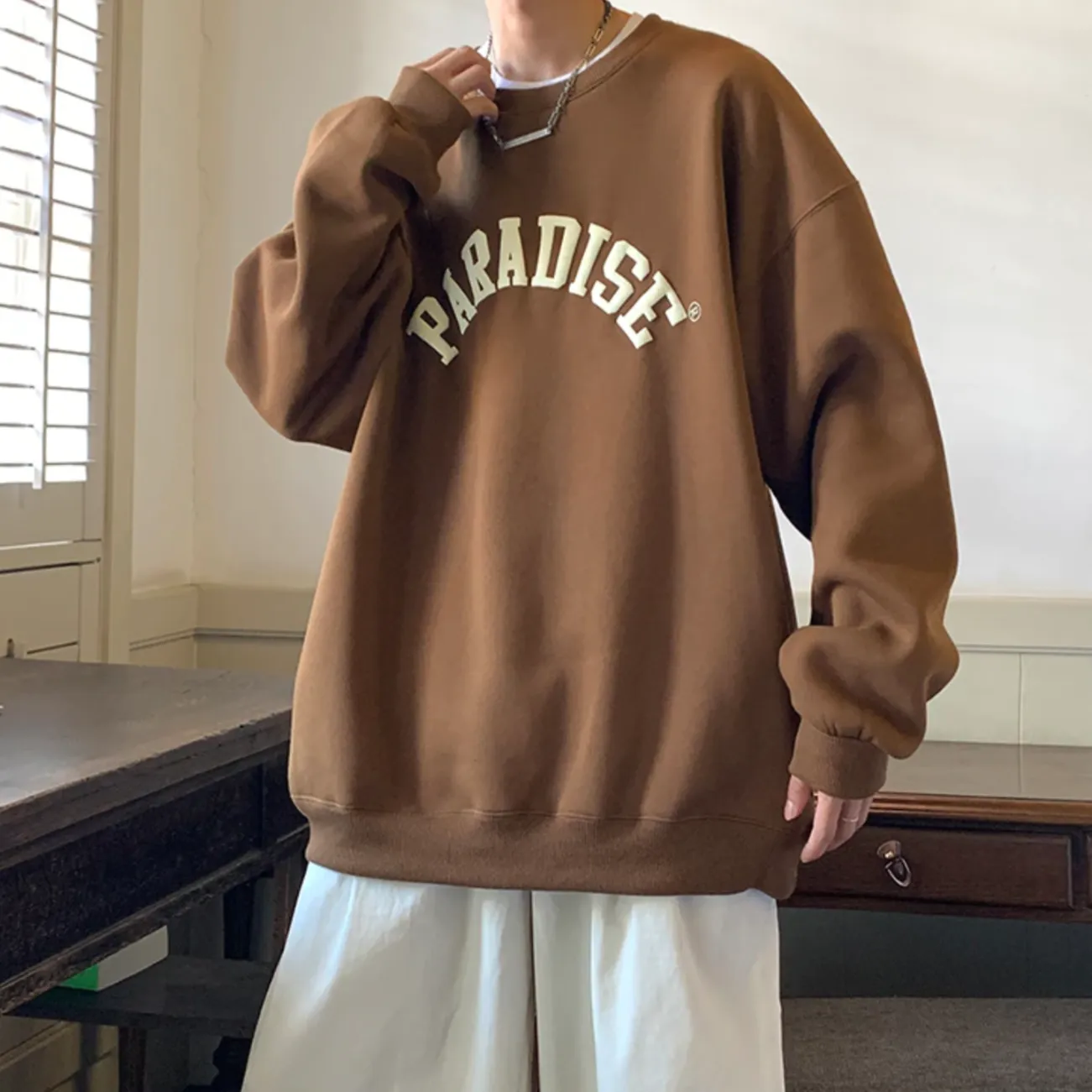 "PARADISE" Sweat-shirt Hoodie Vintage Imprimé Marron - URB1™