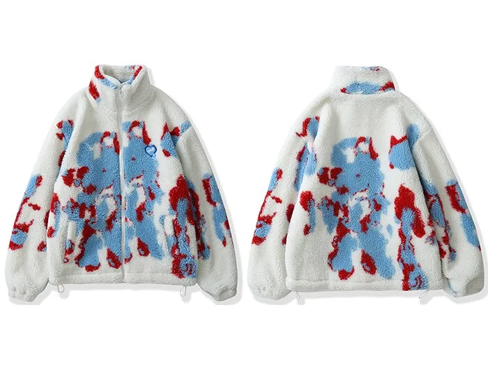 "YWFG" Veste Polaire Blanc Bleu Rouge Rétro Vintage - URB1™