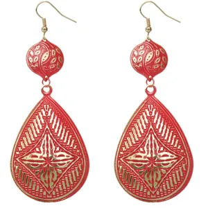Red Floral Teardrop Drop Earrings