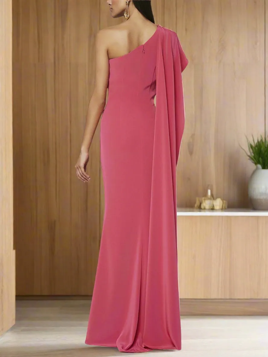 Sheath One-Shoulder Sleeveless Wedding Party Dress with Watteau Train