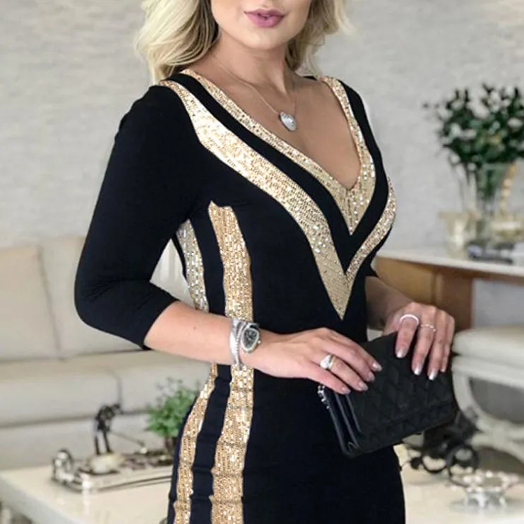 Womens Gold Dress | Womens Black Dress | Sequin Dress | Evening Dress